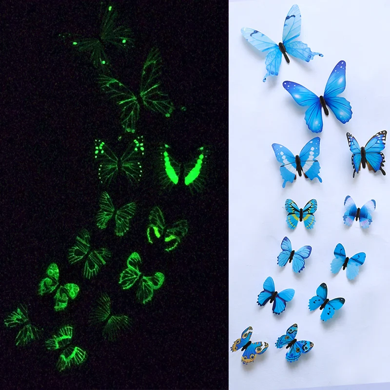 

12pcs Luminous Butterfly Design Decal Art Wall Stickers Room Butterflies Home Decor DIY 3D Stickers Fridge Wallpaper Decoration