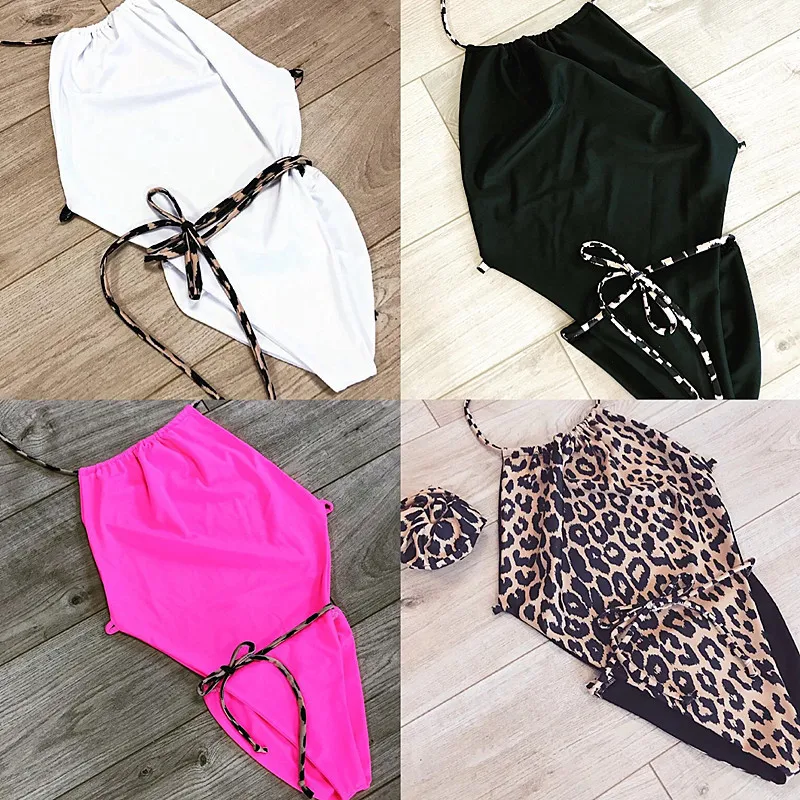 Однотонный Белый Цельный купальник с высокой горловиной открытой спиной новинка