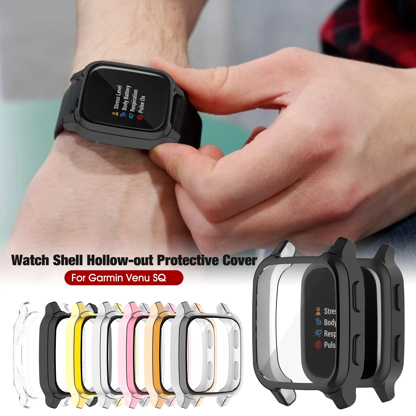 

Full Cover TPU Protective Case For Garmin Venu SQ Smart Watch Anti-scratch Shockproof Watch Frame Bumper Screen Protector Cover