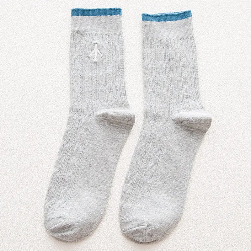 grey with blue line Однотонные мужские носки в деловом стиле; повседневные хлопковые носки с вышивкой самолета; высокое качество; Модный дизайнерский бренд - Цвет: grey with blue line