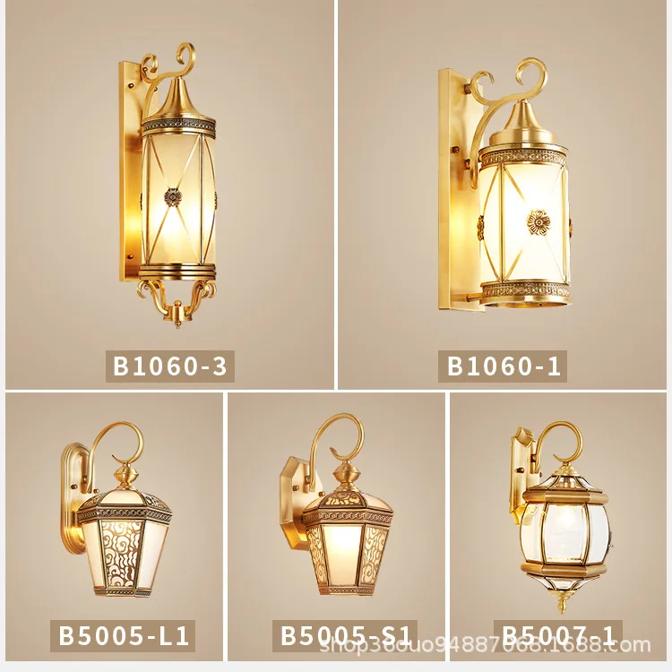 European Outdoor Wall Lamp Brass Waterproof American Balcony Corridor Courtyard Outdoor Villa Door External Wall Gold Wall Light