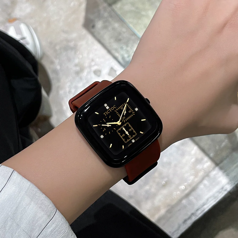 Японские водонепроницаемые женские часы с силиконовым ремешком Модные Черные