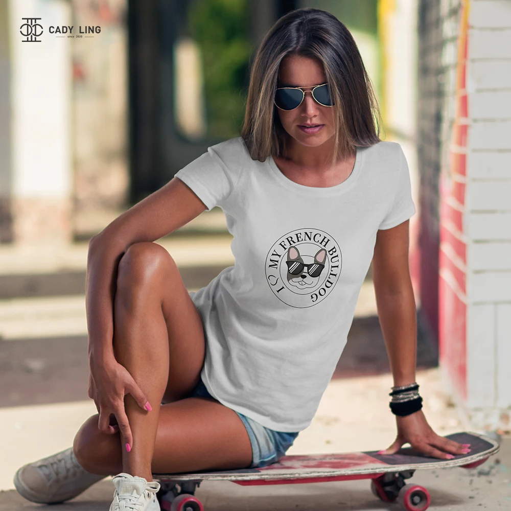 

2021 French Bulldog Print Women T shirt Casual Funny Shirt For Lady Top Tee Tumblr Hipster Ulzzang Korean Clothes tshirt
