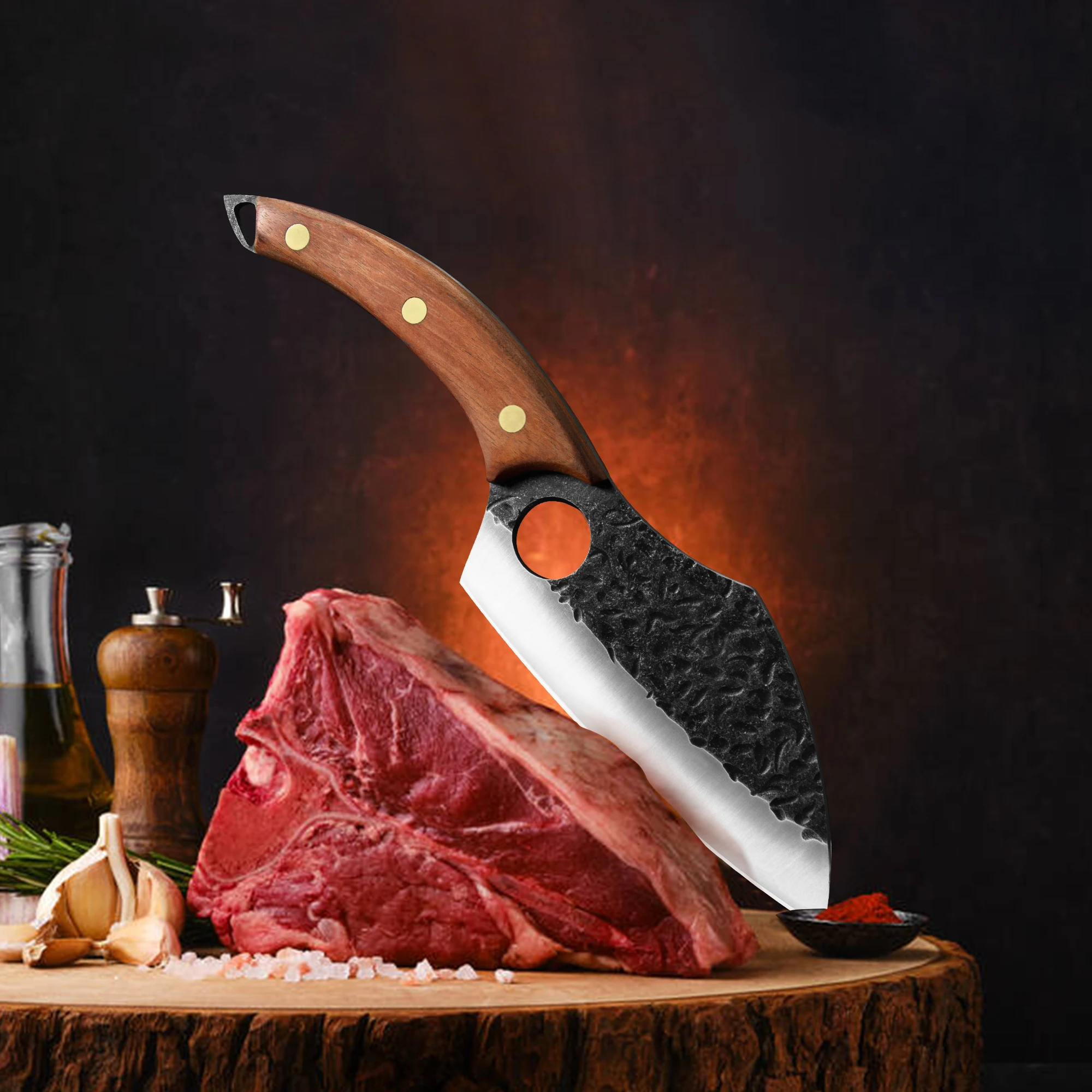 

Fast Delivery Tactical Kitchen Knife 6 Inch Full Tang Wood Handle Boning Knife Sheath Leather Case Gift Set Serbian Outdoor Tool