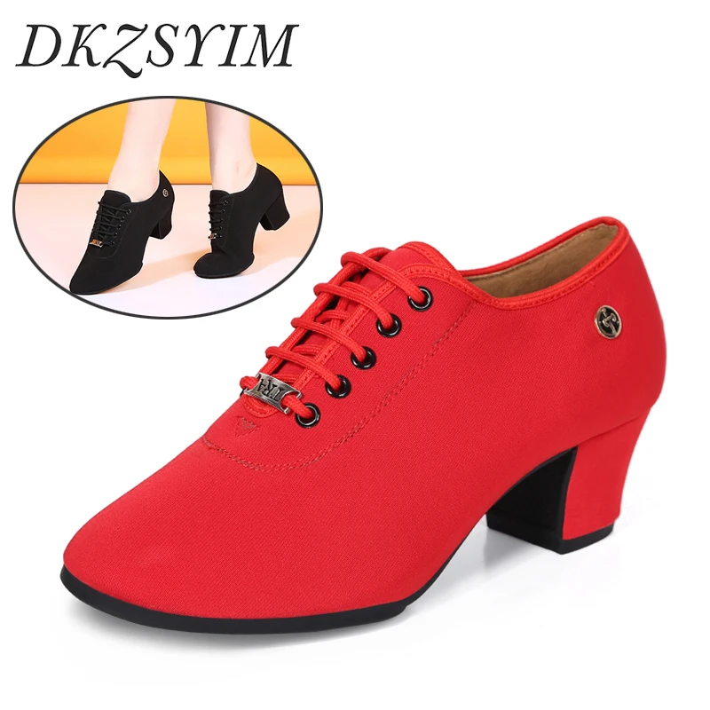 

Women Latin Dance Shoe Ballroom Soft Sole Cloth Women Tango Jazz Salsa Dance Shoes Non-Slip Middle Heel Ladies Dance Sneakers