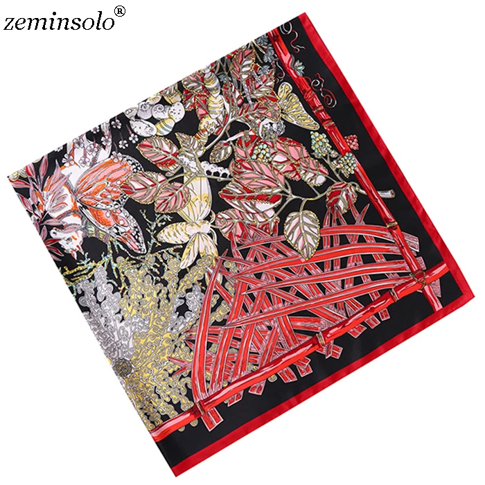 Zeminsolo, модный дизайн, квадратный шелковый шарф для женщин, бандана, Женская шаль, хиджаб, элегантные атласные шарфы для женщин, 130*130 см