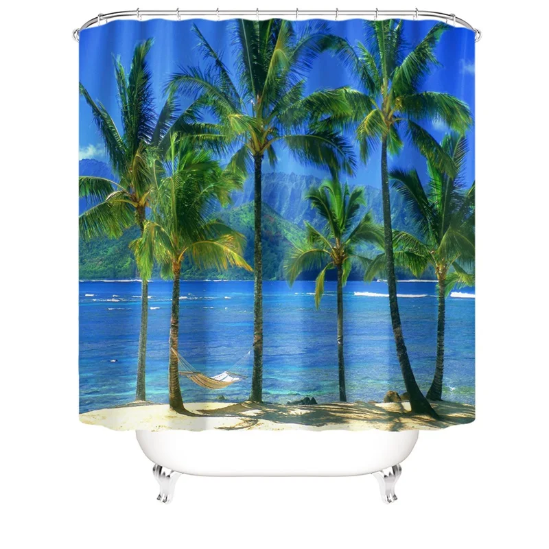 

Ocean Shower Curtain, Sand Beach Wave Sea Water Pattern Set Shower Curtain Fabric Bathroom Decorations Bath Curtains