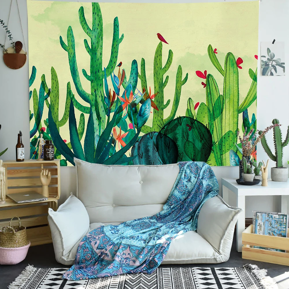 Simsant Cactus Tapestry Flowers and Plants Forest Art Wall Hanging Tapestries for Living Room Bedroom Home Dorm Decor Banner | Дом и сад