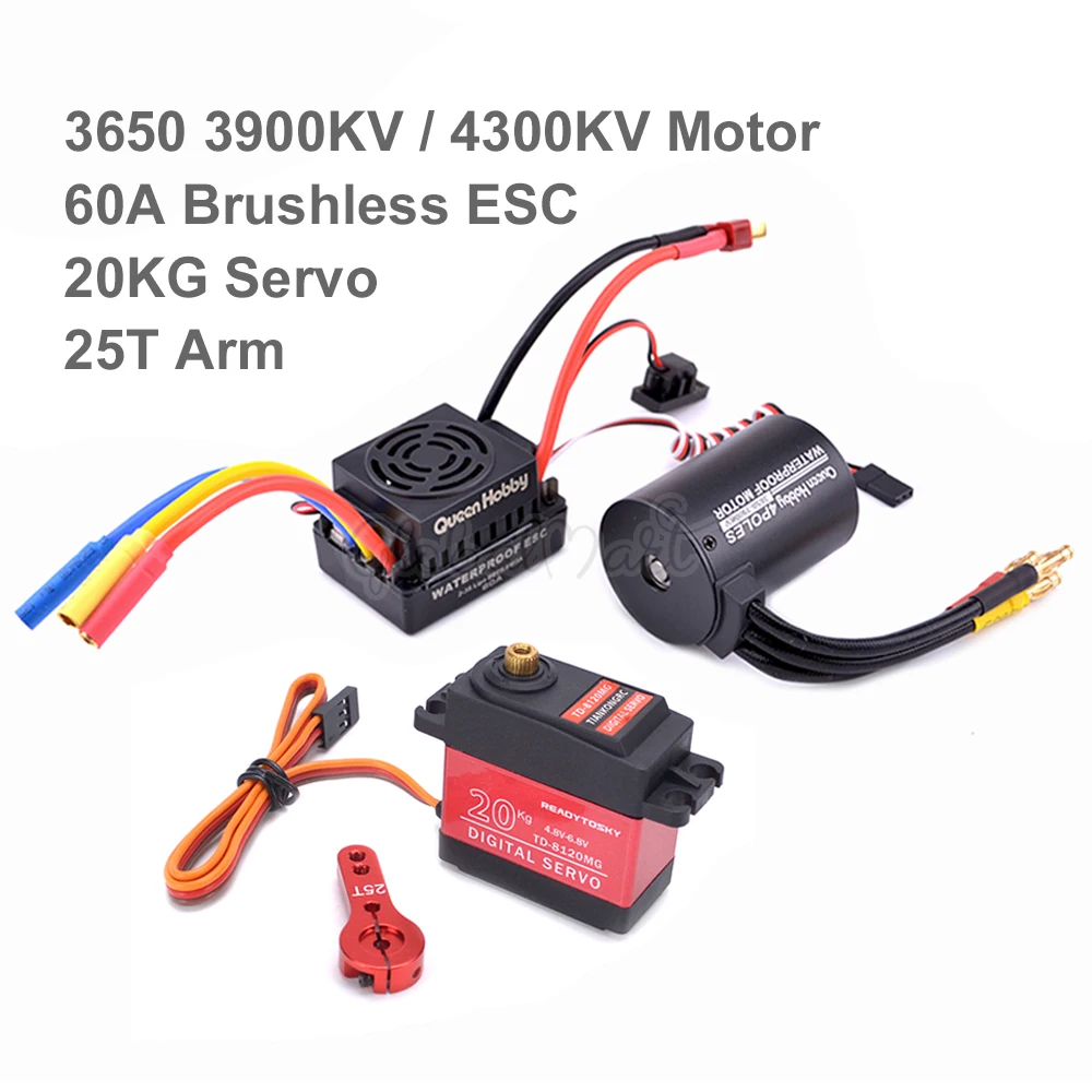 3650 3900KV / 4300KV бесщеточный двигатель 60A ESC с 20kg Metal Gear Servo 25T Arm Combo Set для 1/10 1:10 RC Car