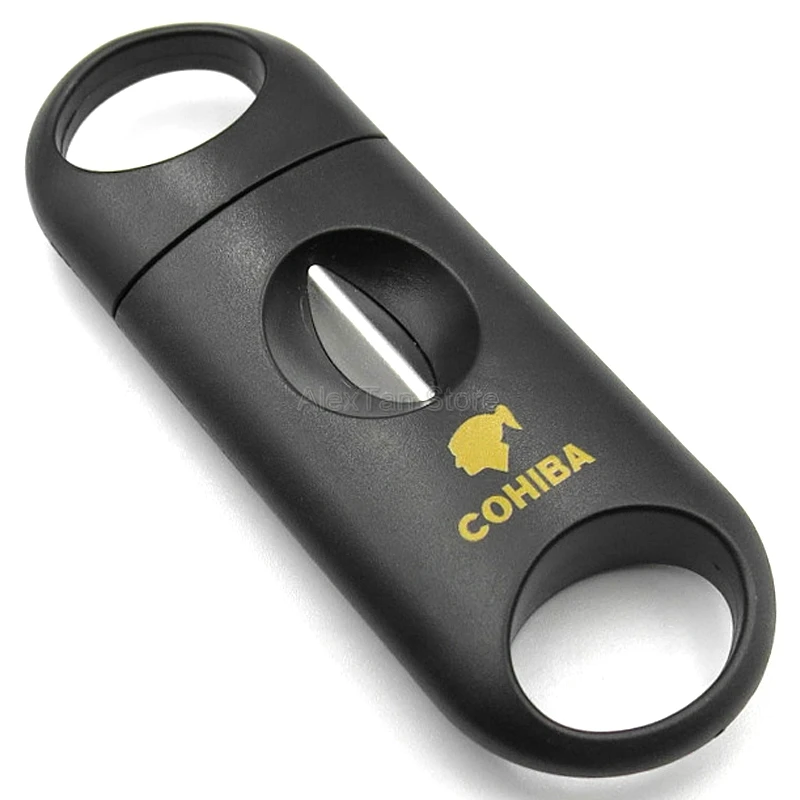 COHIBA брендовые пластиковые v-образные сигары резак острые сигареты резка металла нержавеющая сталь лезвия гаджеты сигары - Цвет: Black