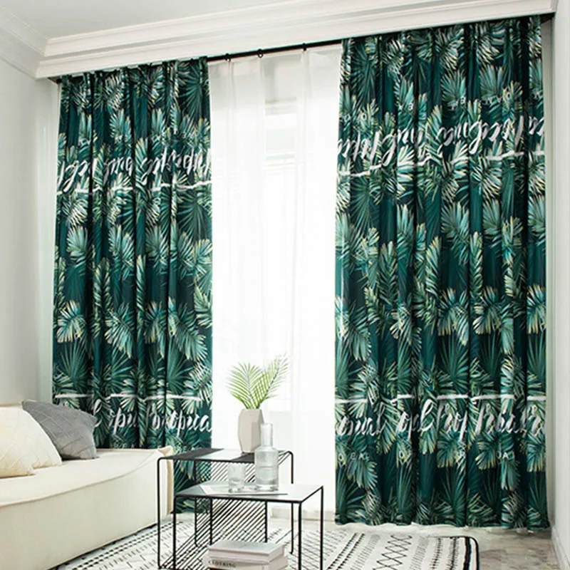 

Rain Forest Frosted Cloth Shading Curtain Green Fresh Bedroom Study Semi Shading Curtain Soft Vertical Curtain Comfortable