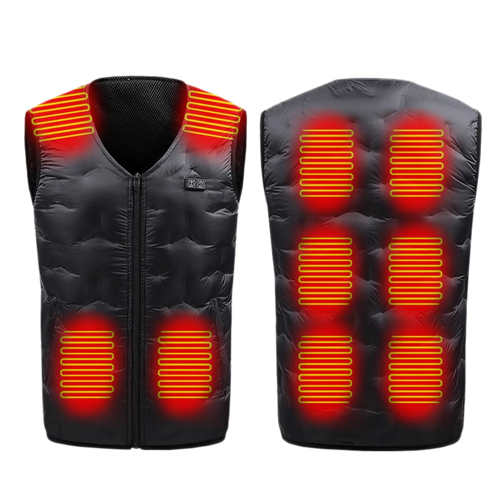 

NEW 10 Zone Heated Vest Dual Control USB Electric Thermal Heating Vest Unisex Winter V-Neck Sleeveless Winter Jacket Black 5XL