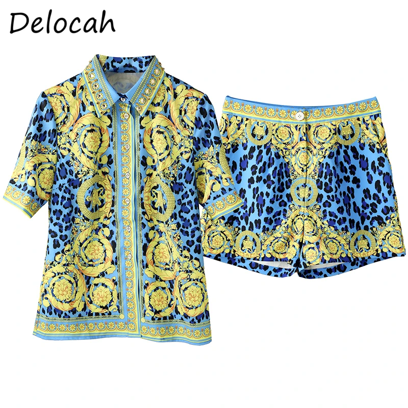 

Delocah Summer Women Fashion DesignerShorts Set Short Sleeve Loose Chiffon Blouses And Blouses Print Shorts 2 TwoPiecesSuits