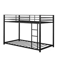 Twin Over Twin Bunk Bed Metal Platform Bed Frame W/ Guard Rails & Side Ladder HW68257BK