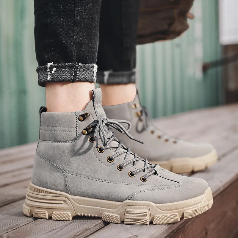 Мужские кожаные ботинки водонепроницаемые в стиле милитари на шнуровке зимние