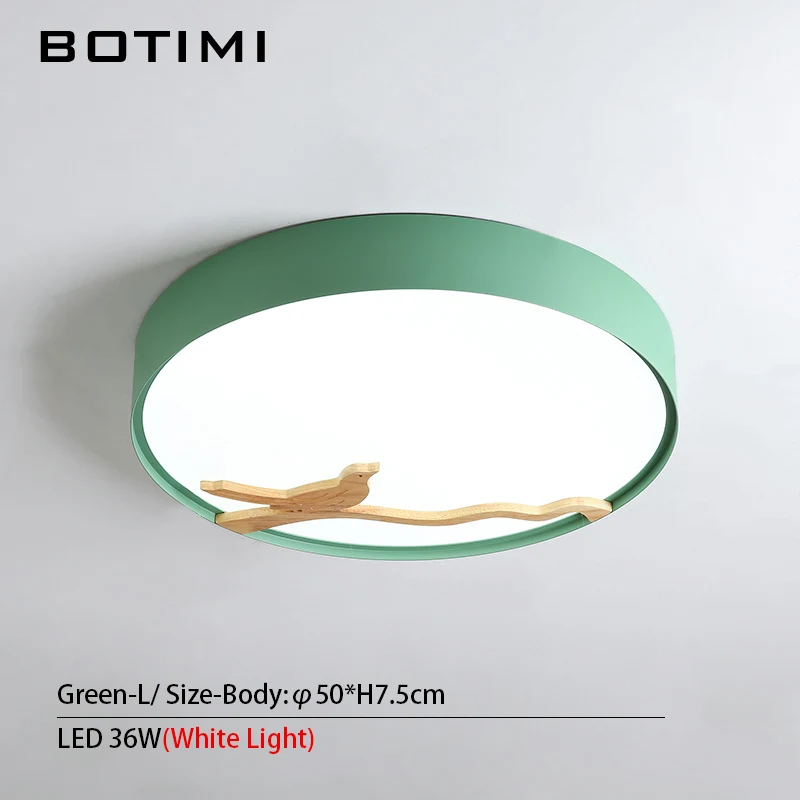 Green-L-White Light BOTIMI, скандинавские деревянные декоративные светодиодные потолочные светильники для гостиной, 220 В, круглый металлический потолочный светильник, монтируемый на поверхность, осветительный прибор - Цвет корпуса: Green-L-White Light