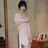 2021 new nightdress womens summer satin ice snow silk korean sweet spring autumn thin nightgown homewear female sleepwear
