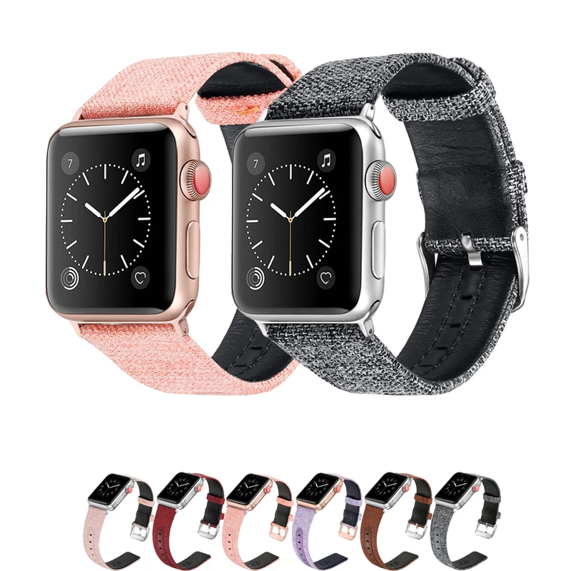Ремешок из натуральной кожи для ремешка apple watch 44 мм 40 42 38 тканевый ремешок iwatch SE