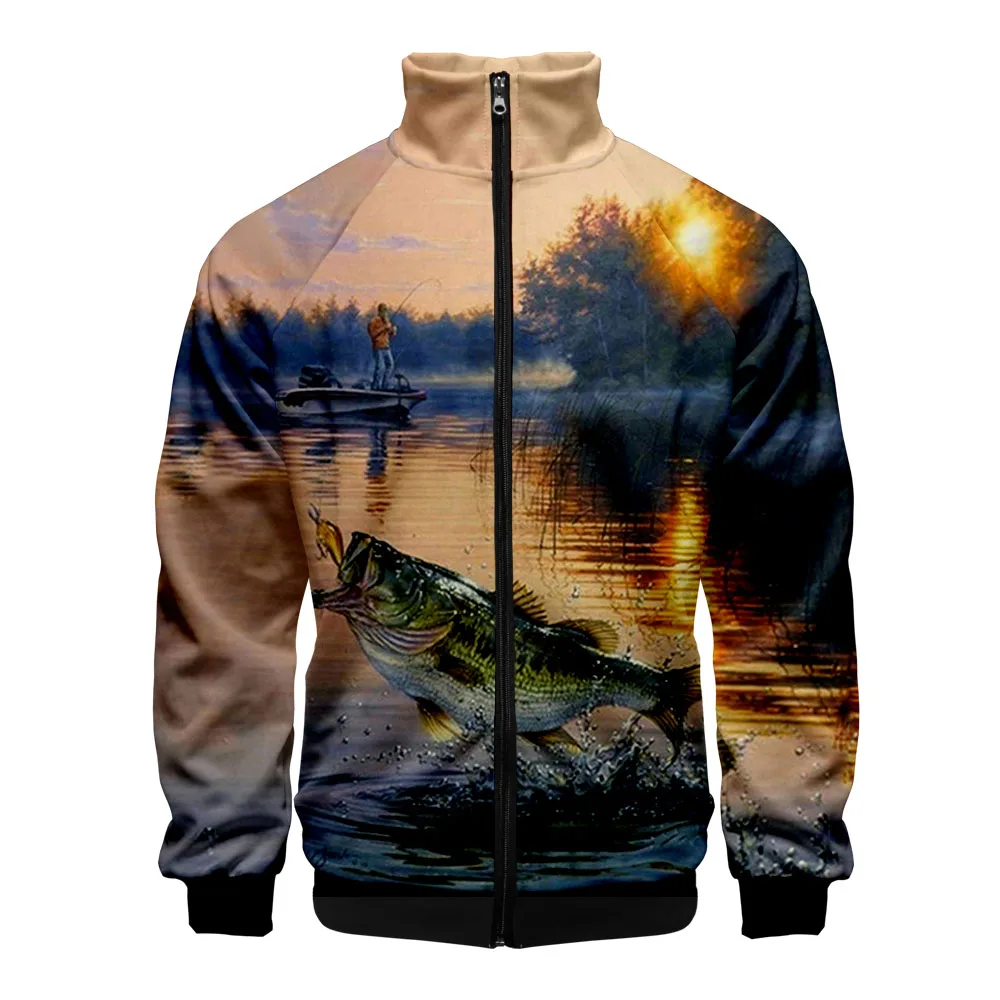 Куртка на молнии с 3D принтом рыбы стоячий воротник модная женская/мужская куртка