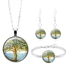Разноцветное ожерелье и браслет с кабошоном Древо жизни, набор ювелирных изделий из 4 шт. для женщин, модные украшения