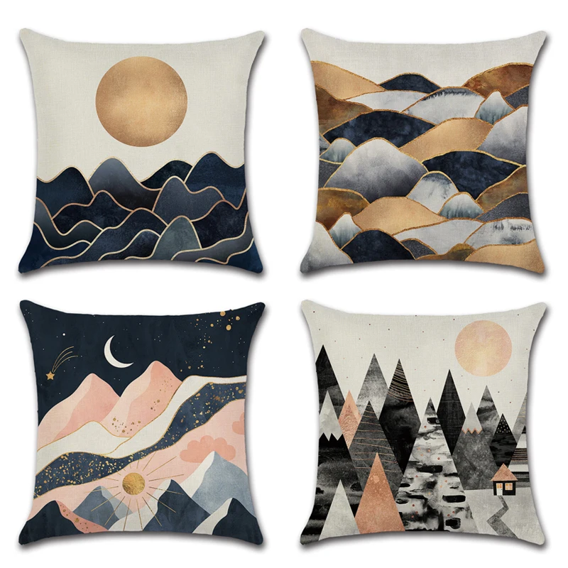 Набор из 4 штук Мрамор восход солнца горы чехлы на диванные подушки размером 45*45
