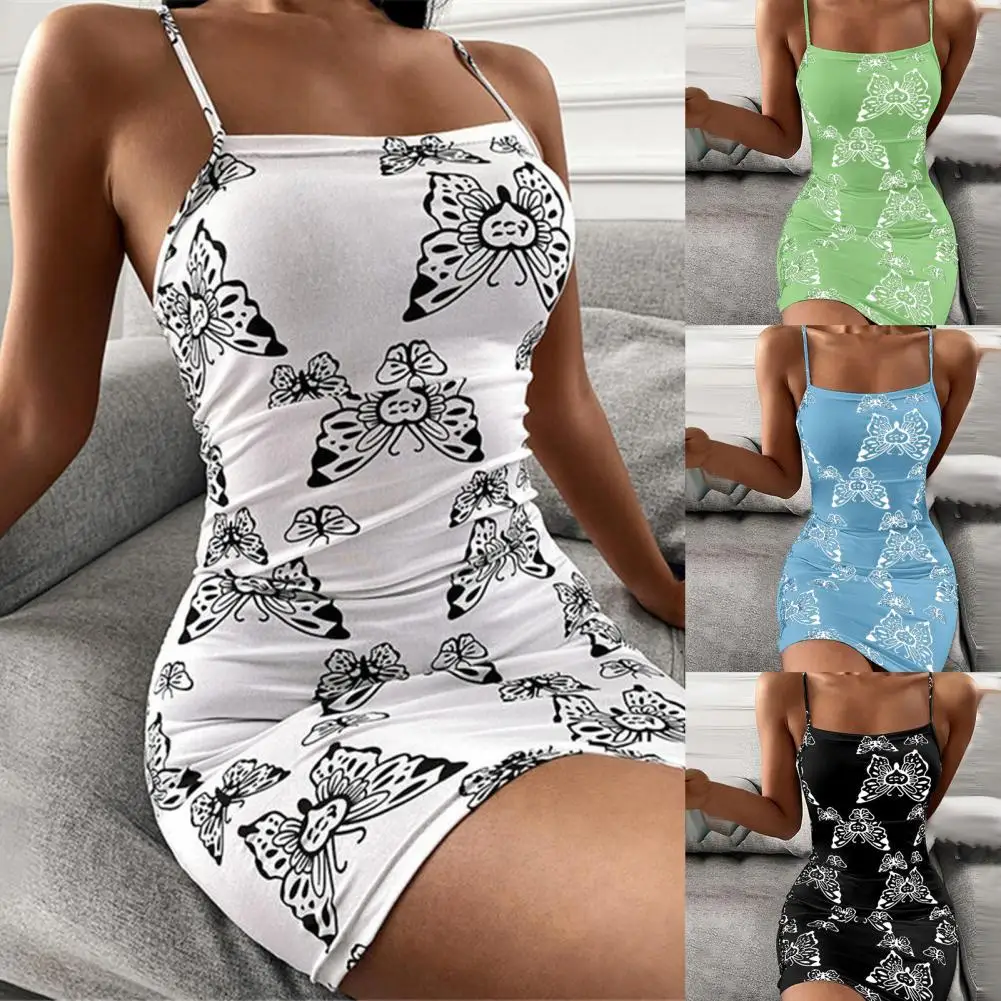 

50% Hot Sales Mini Dress Butterflies Print Slim Women Sling Backless Bodycon Dress for Party