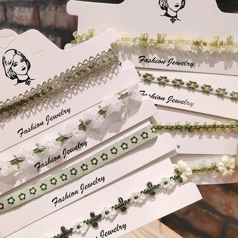 

New Contrast Color Daisy Lace Hand Made Weaving Sweet Green Flowers Choker Simple Necklace for woman Jewelry mothers day gift