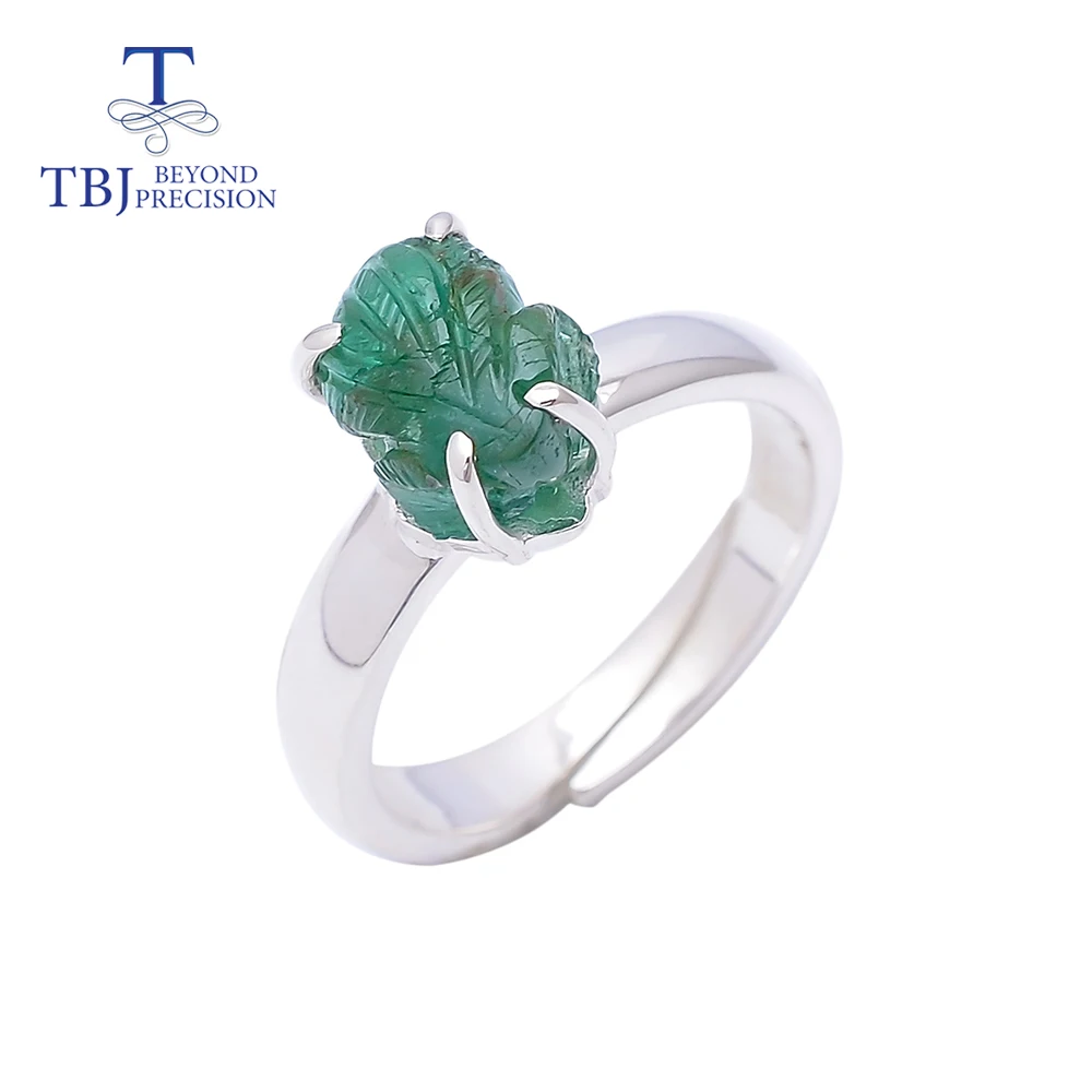 Женское кольцо ручной работы TBJ украшение с натуральным Изумрудом и гравировкой
