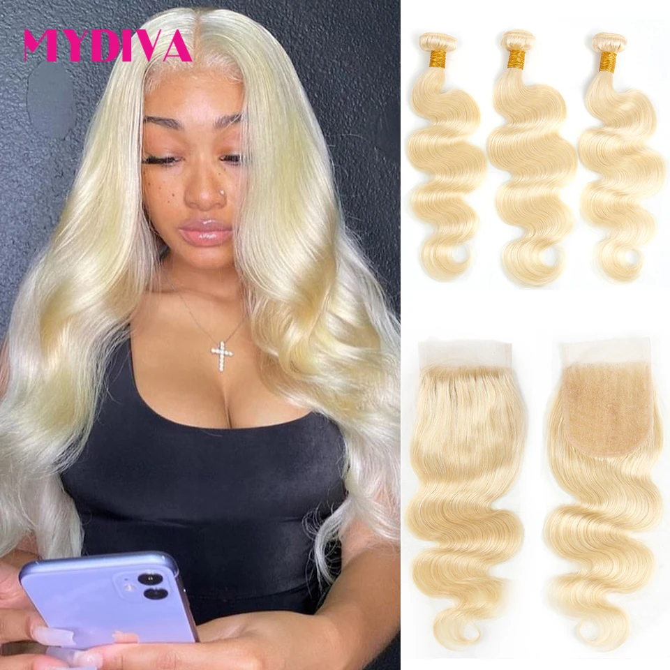 Pacotes com Fechamento Onda do Corpo Pacotes com Fecho Extensão do Cabelo Loira Cabelo Brasileiro Tecer Pacotes 30 Polegada Humano Remy 613 3 – 4