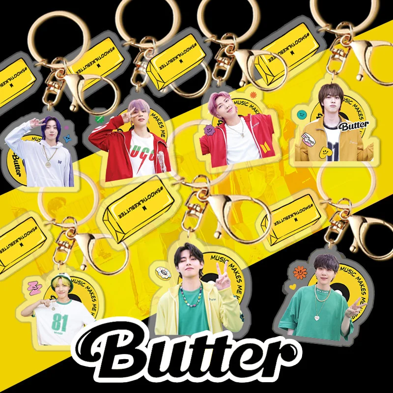 

KPOP Bangtan Boys Butter Acrylic Keychain Key Ring Decoration Pendant JK V JIMIN SUGA Surrounding New Korea Group Thank You Card