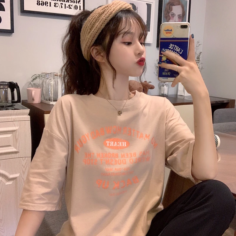 

Preppy Casual Style Letter Print Tee Shirt Women Summer Tops 2020 Harajuku Street Style Loose Short Sleeve Schoolgirl T-shirt
