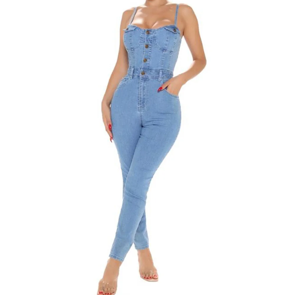 Plus Size Denim Jumpsuit Women Overalls Single-Breasted Buttons Rompers Party Clubwear Sexy Bodycon Jumpsuits Jeans Pants |