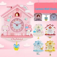 cartoon 12 inch melody twin stars nixie silent swing wall hanging quartz clocks for girls children room decoration accessories