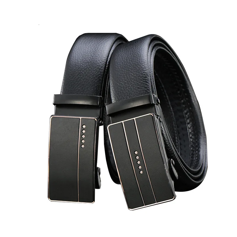 Peikong Luxury Brand Automatic Buckle Designer Mens Boys Belts High Quality Leather Male Fashion Black Vintage Belt For Men