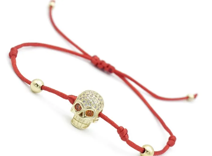 8 мм hgfd2 браслет с черепом золотистый серебристый фианитами регулируемой