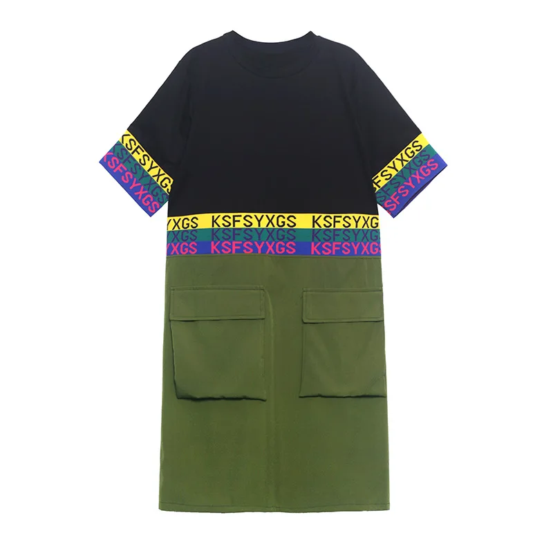 

2021 Summer Women Patchwork Color Dress 2021 Women Big Pocket Dress Women Letter Printed Dress Z620