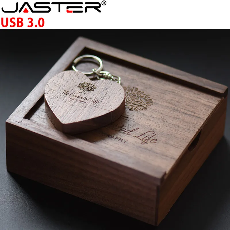 JASTER USB 3.0 wooden Heart-shaped usb+box pendrive 4GB 8GB 16GB 32GB 64GB 128GB usb flash drive External storage memory stick