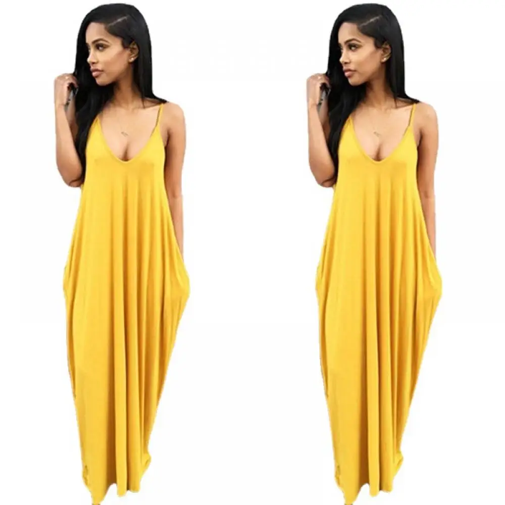 

Женское платье на бретельках, однотонное платье с глубоким V-образным вырезом и карманами в европейском и американском стиле, лето 2021