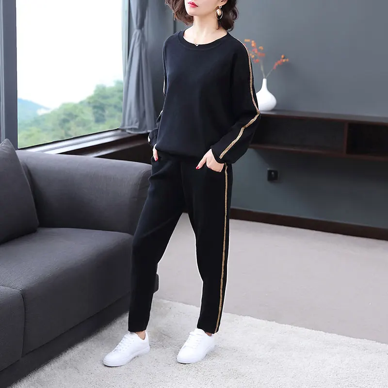 Женский спортивный костюм размера плюс повседневный Трикотажный из двух