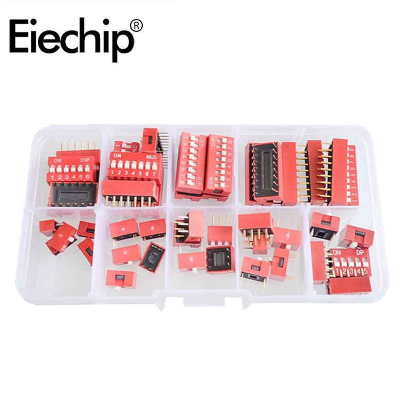 

45PCS/Lot Slide Type Switch Dip Switch DIY Electronics Kit ,Red 2.54mm Pitch Toggle Switch 9 value 1P 2P 3P 4P 5P 6P 7P 8P 9P