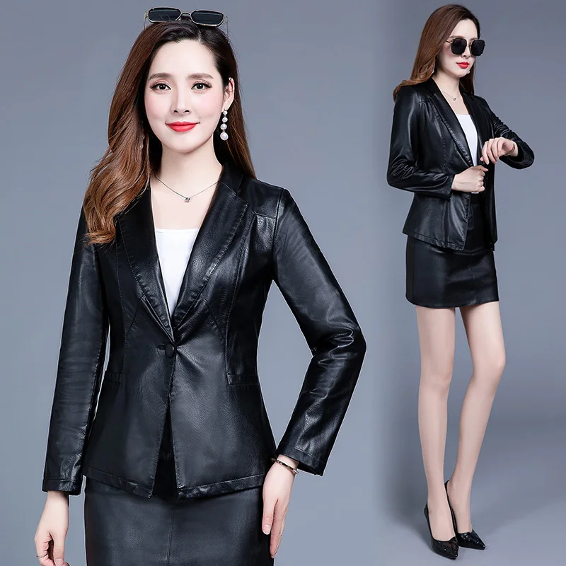 ladies Spring new pu leather jacket short small coat fashion mother autumn suit young and middle-aged women tops locomotive