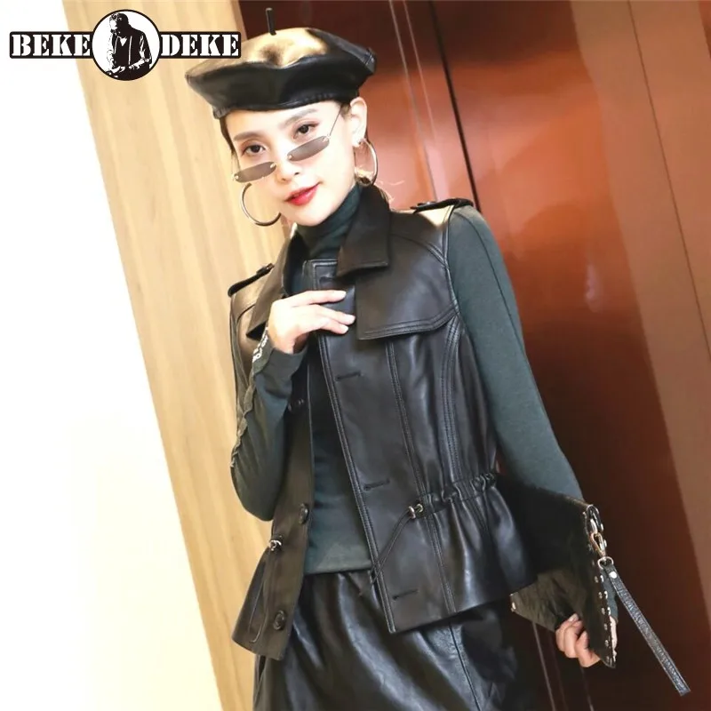 Жилетка женская из натуральной кожи однобортный эластичный - Цена: 6664.32