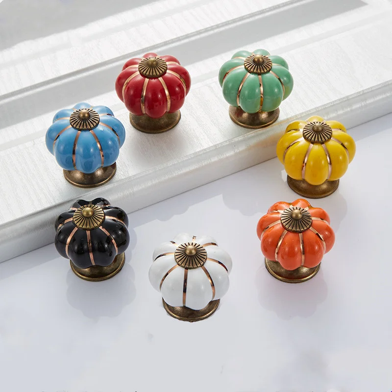 

1Pc Pumpkin Ceramic Handles 40mm Drawer Knobs Cupboard Door Handles Single Hole Cabinet Handles Furniture Handles
