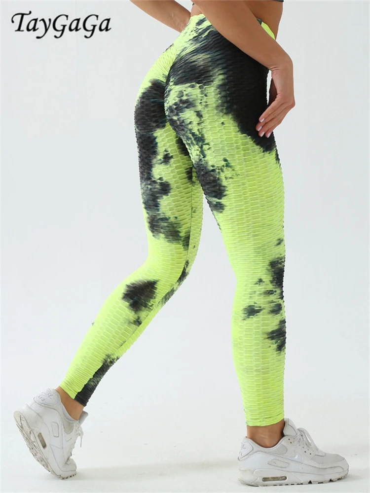Taygaga Women's Leggings Seamless Ink Jacquard Pants Tie Dye Bubble Leggings Slim Fit Buttocks Fitness Exercises Yoga Leggings