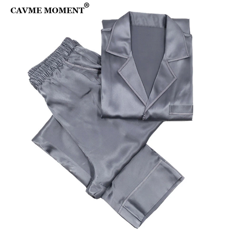 CAVME 100% натуральный шелк пижамные комплекты для мужчин серый Homme's одежда сна 2