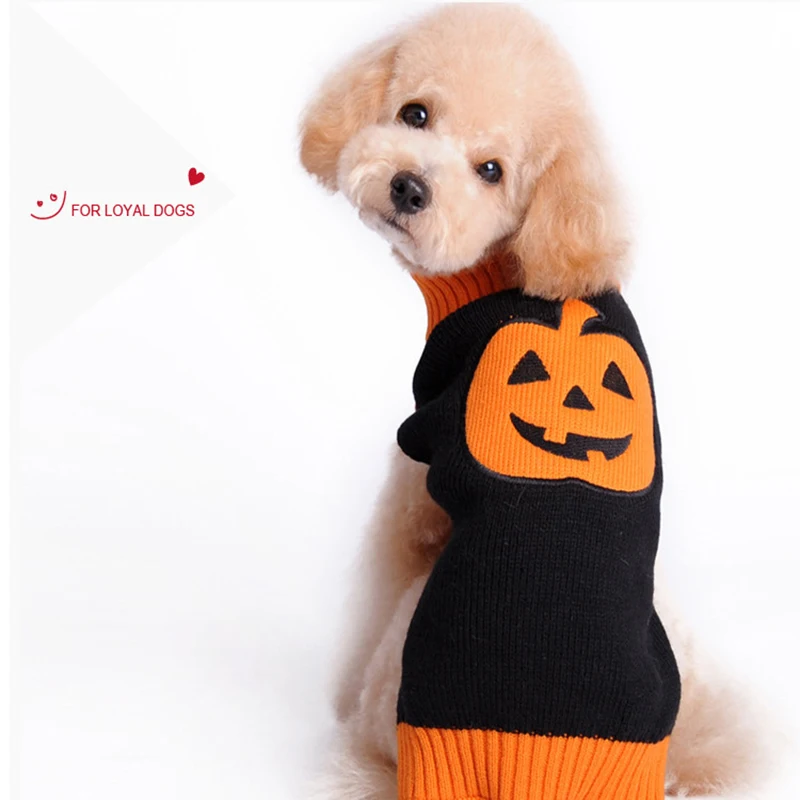 Зимний вязаный свитер с изображением тыквы на хэллоуин для собак мягкая одежда