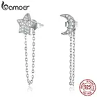 Женские Висячие серьги bamoer, из стерлингового серебра 925 пробы, с цепочкой в виде луны и звезд, с прозрачным кубическим цирконием, свадебные ювелирные украшения, BSE385