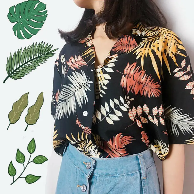 Свободная Гавайская ветровка женская летняя свободная блузка с V-образным