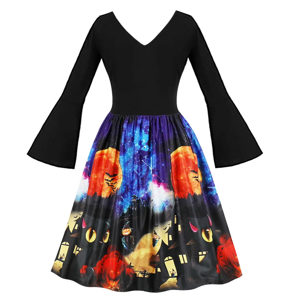 Женское платье с длинным рукавом винтажный костюм тыквы на Хэллоуин вечернее для