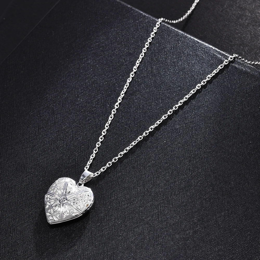 Фото внутри моды женщин полые Серебряное сердце кулон Длинная цепочка ожерелье